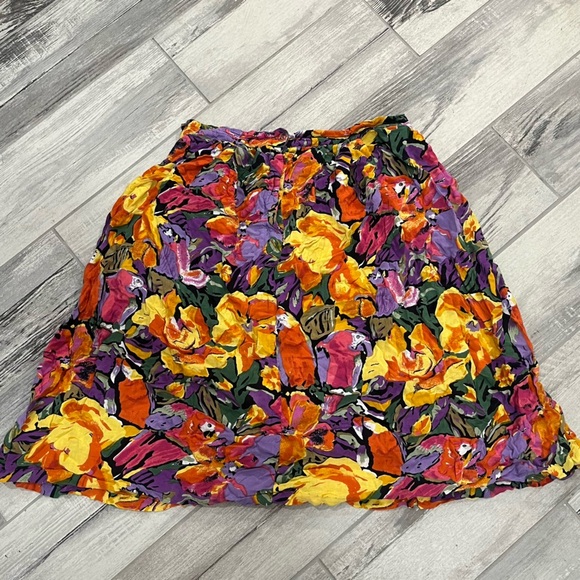 Vintage Phool Viscose Boho Parrot Floral Print Yellow Purple Orange Pockets L - Picture 1 of 8